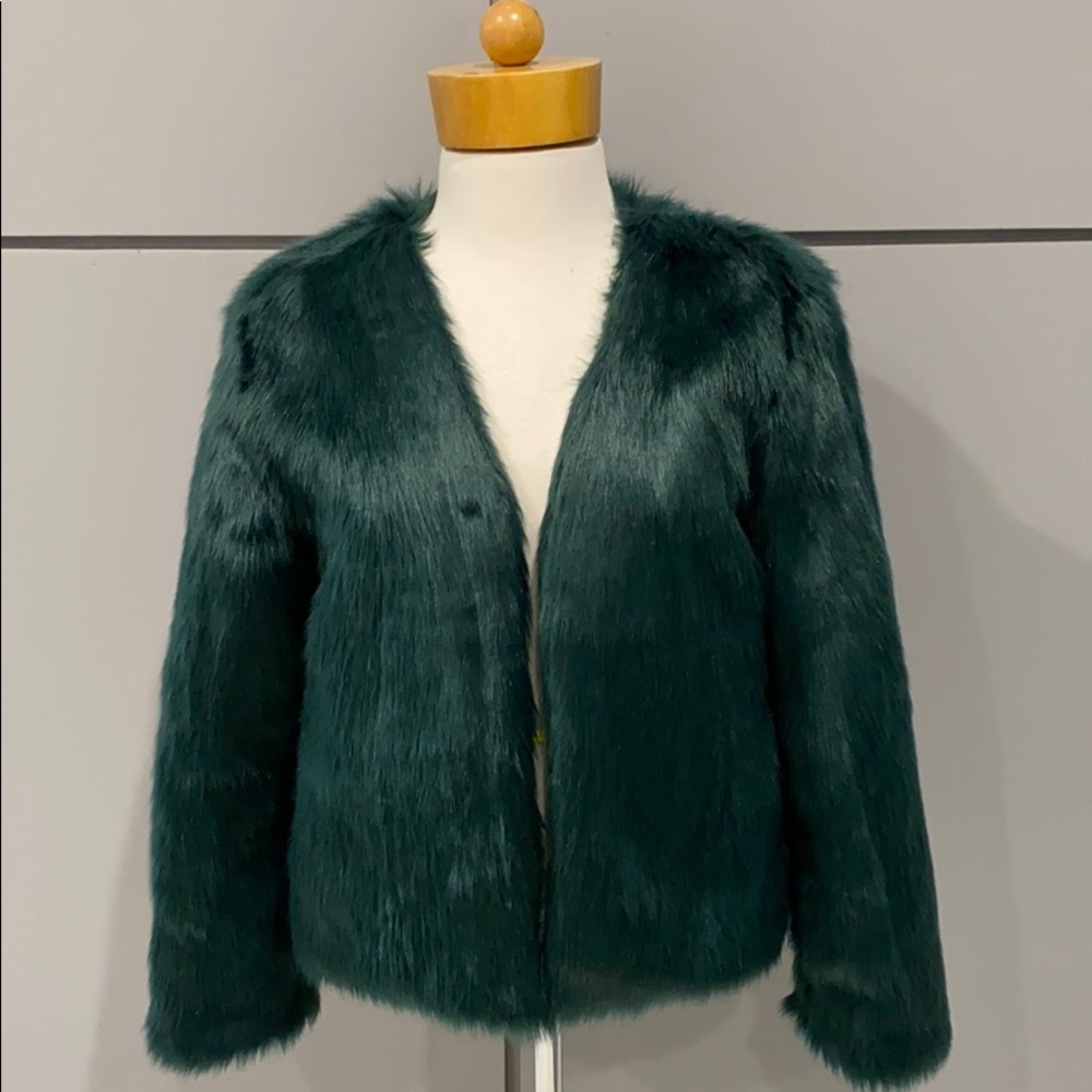 Dark Forest Green Faux Fur Coat Small